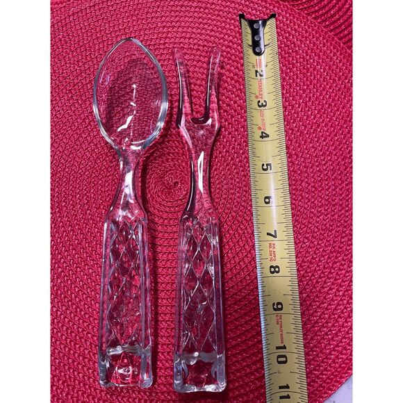 Vintage Anchor Hocking Wexford Pattern Glass Fork Spoon Salad Server Set - Picture 7 of 8